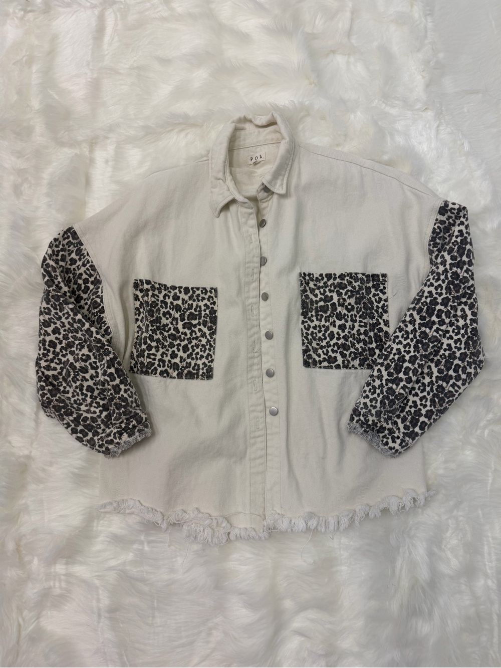 POL Cream Jacket with Leopard Print Sleeves